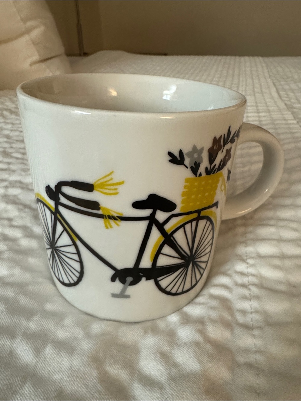 Ceramic Bicycle Mug in White and Yellow - Stylish Home Drinkware